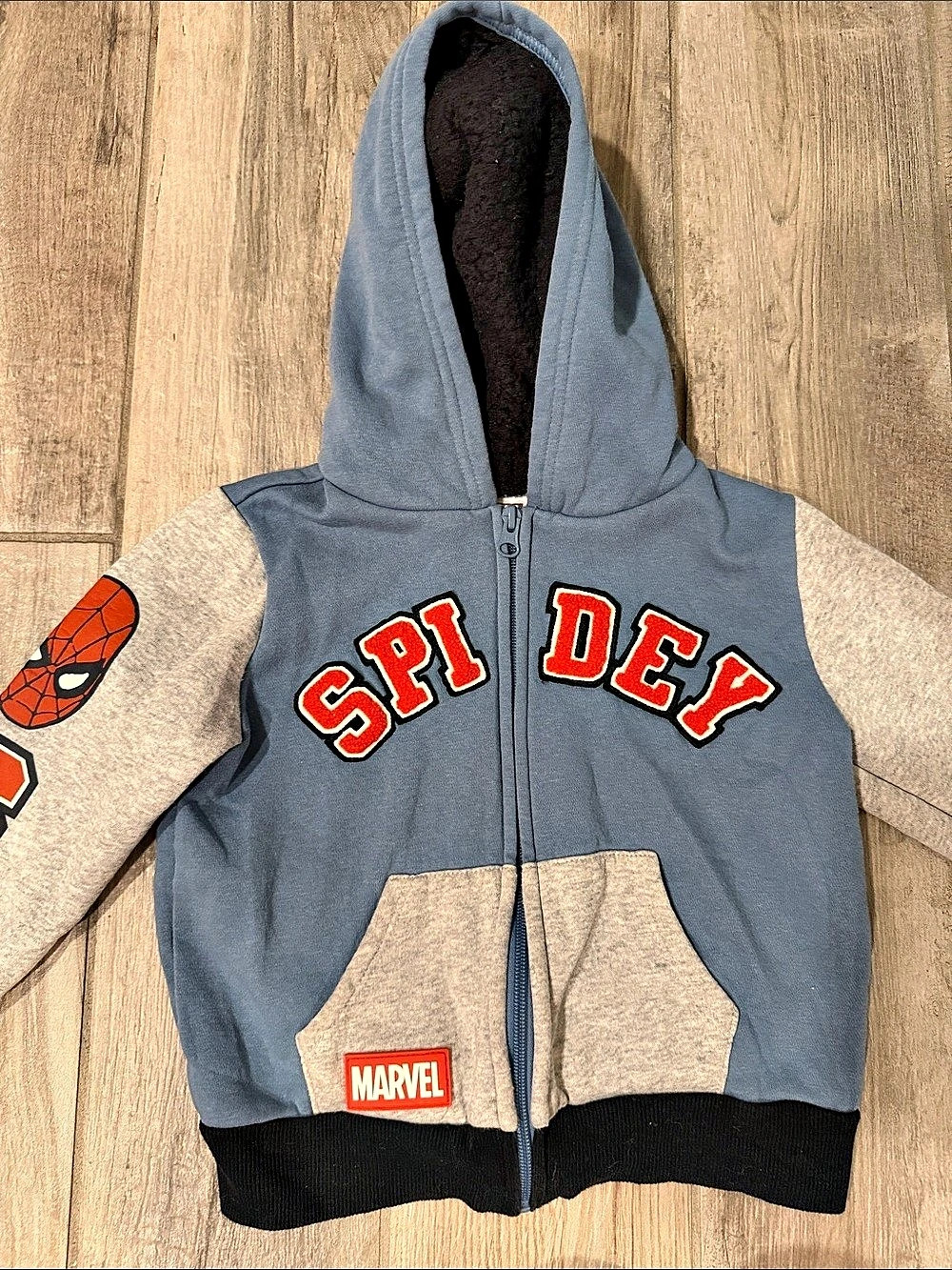 Marvel Spider-Man Sherpa-Lined Full-Zip Hoodie Jacket Blue & Gray